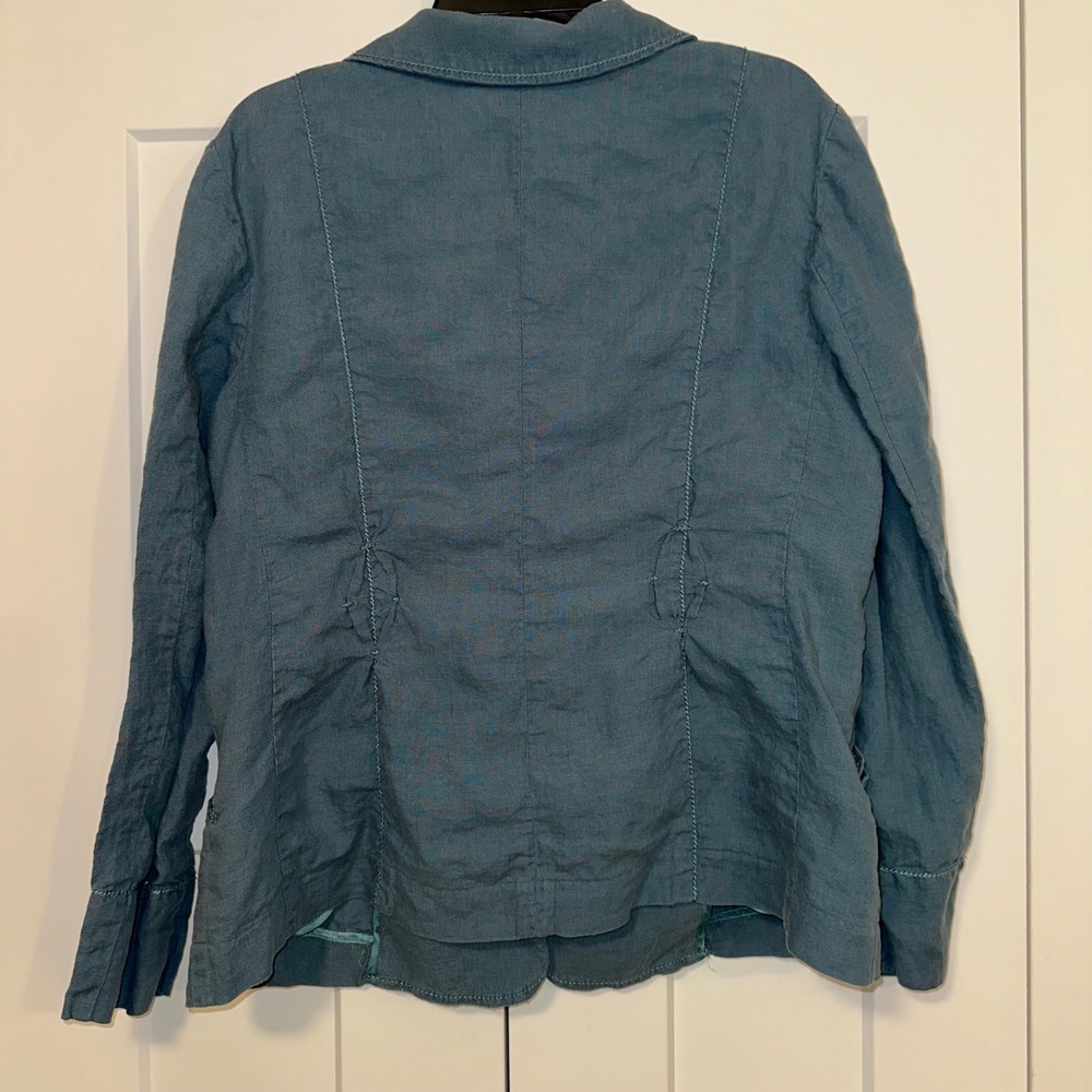 J. Jill Women's 100% Linen Blue Blazer Jacket Size L Lightweight Button Front - Picture 6 of 8